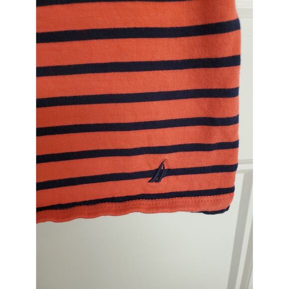 Women's Nautica Navy & Coral Stripe Tee w/ Cutout Tie Sleeves | Size Medium - Picture 4 of 6